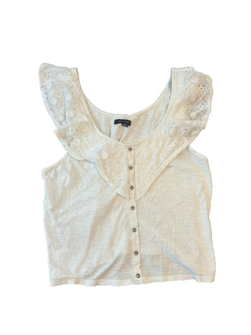 American Eagle Womens White Peasant Top L Ruffle Eyelet Romantic Cottagecore